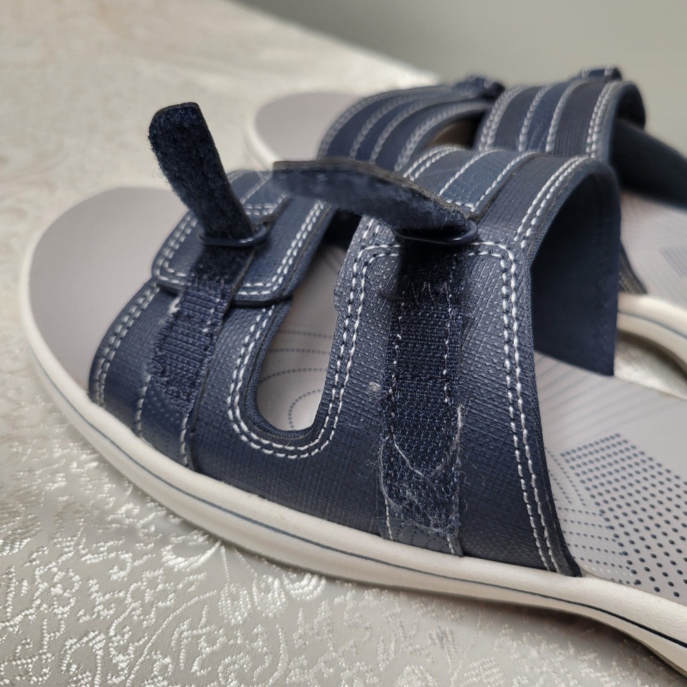 Clarks Breeze Piper Navy Blue Womens Size 12 Slide Sandals Slip On Coastal Beach - Picture 3 of 11